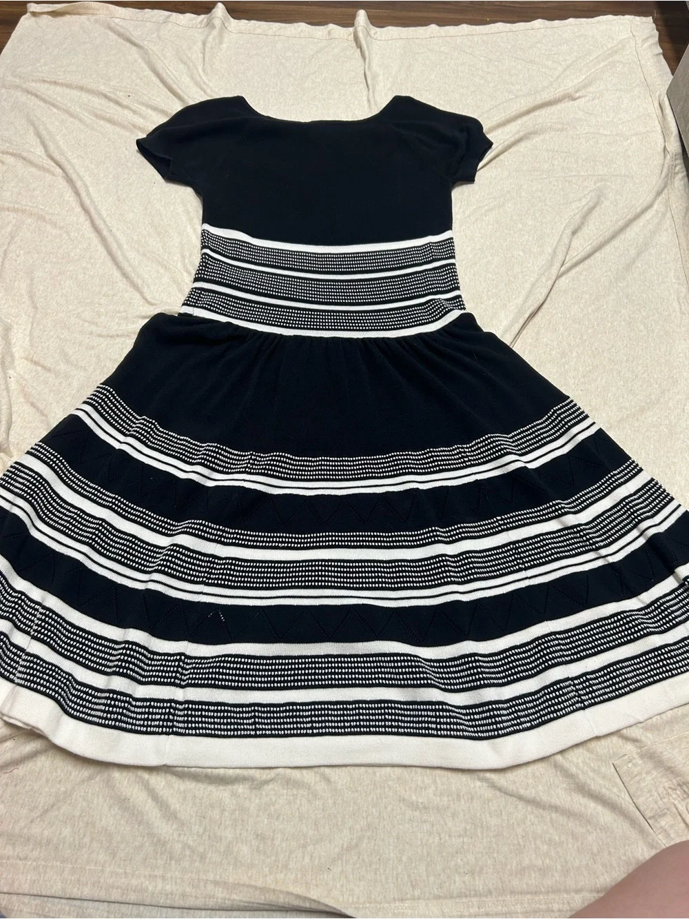 Kate Spade 100% Cotton Black and White Stripe Knit Dress Preppy Old Money